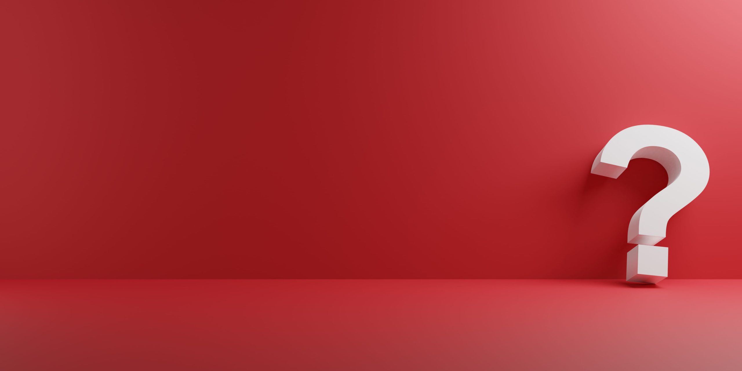 White question mark on a red background with reflections, 3d rendering