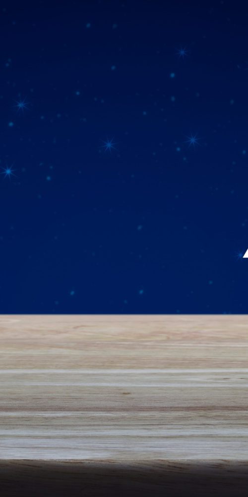 24 hours service icon on wooden table over fantasy night sky and moon