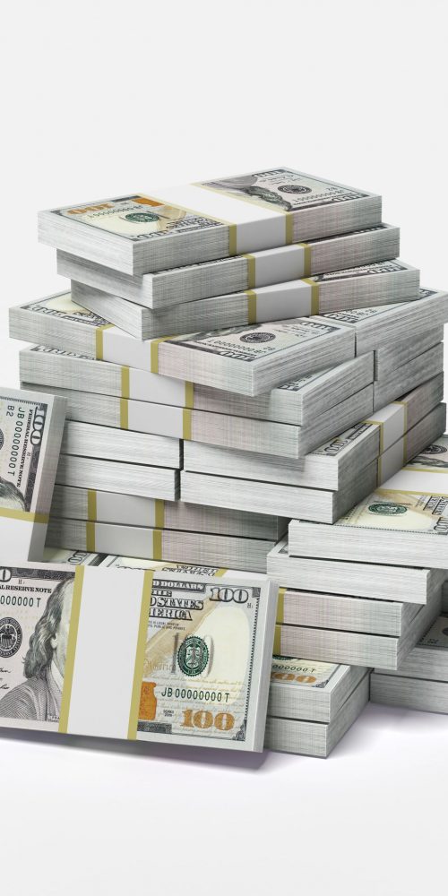big pile of dollars isolated on a white background. 3d render